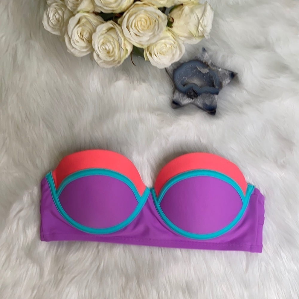 Exhilaration Colorblock Neon strapless Bikini Top Size M